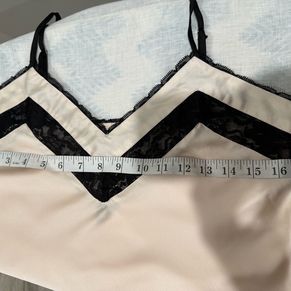 Satin Lace Trim Cami Top Pale Pink Black Chevron V Neck Tank Lingerie - Picture 6 of 11